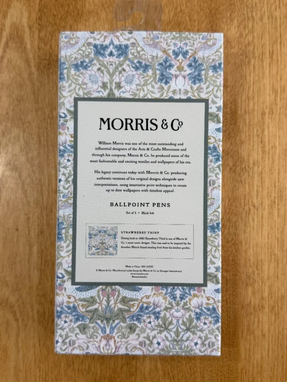William Morris & Co Strawberry Thief Set of 3 Ballpoint Pens Set Black Ink NIB